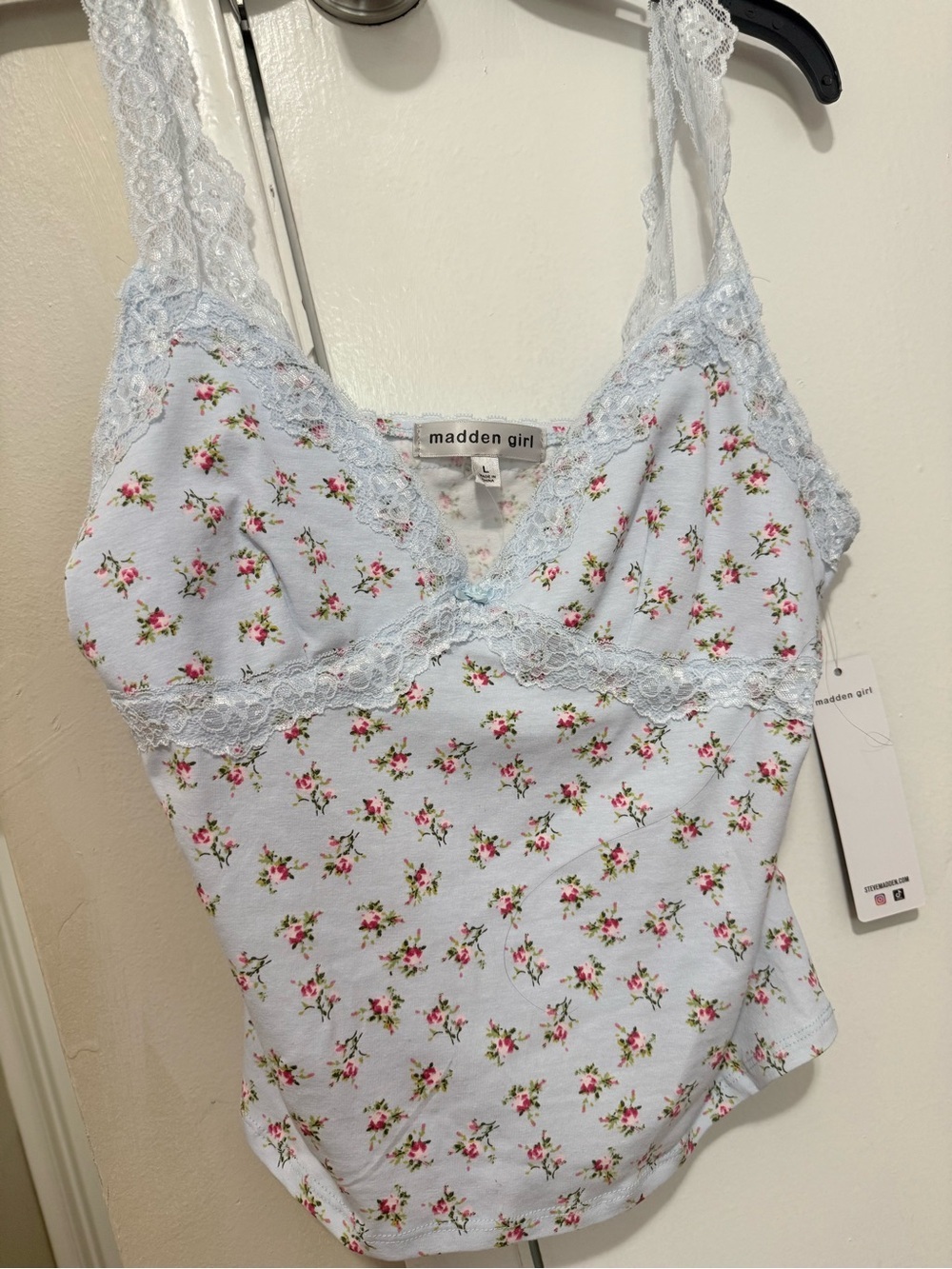 Madden Girl Light Blue Floral Lace Cami Top